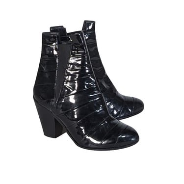 Gareth Pugh - Black Patent Leather Textured Short Boots Sz 9.5