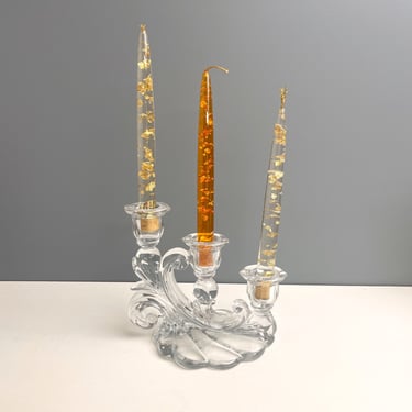Cambridge Glass Caprice triple candlestick - 1940s vintage 