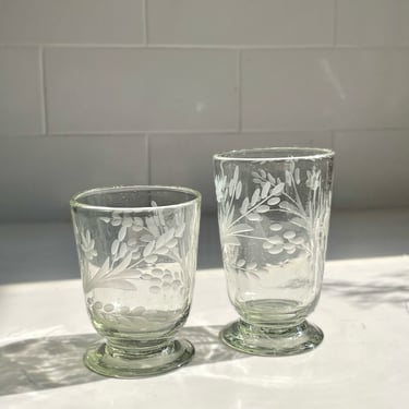 Recycled Hand-Blown Etched Footed Glass