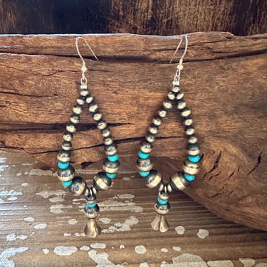 BOLD BEADED BELLS Sterling Silver and Turquoise Earrings | Beaded Jewelry | Dangle Drop Teardrop Earrings | Silver and Turquoise 