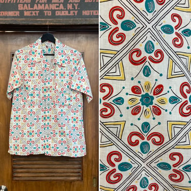 Vintage 1950’s Atomic Pattern Cotton Rockabilly Shirt, Flap Pockets, Original, 50’s Vintage Clothing 