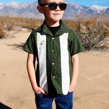 Boy's Embroidered Bowler Hunter Green Retro Top 