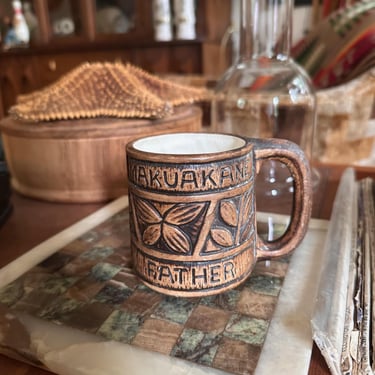 Vintage 1970s Vibey Brown Ceramic Tiki Mug - Makuakane - Father 