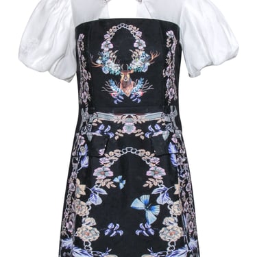 Burryco - Black Floral &amp; Butterfly Print Sz 6 Dress