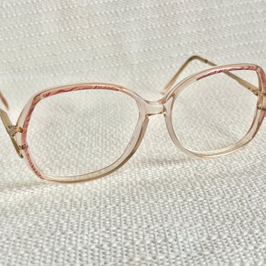 Animal Stripe Glasses Frames, Big Geometric, Oversize, Italy, Metal Gold Tone, Lucite, Vintage 80s 