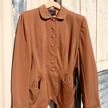 1940s Brown Blazer with Owl Buttons