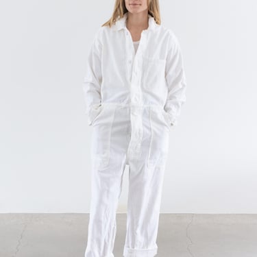 Vintage White Cotton Coverall | Unisex Suit Jumpsuit | Flight Suit | Made in USA | S M | 