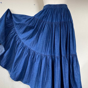 1980s Tiered denim maxi skirt 