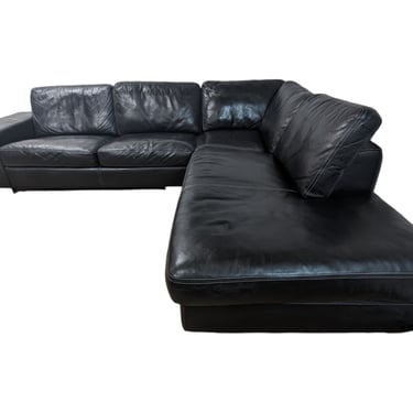 Modern Black Leather L Shaped Sectional