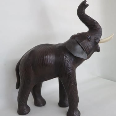 Large Leather Covered Paper Mache Wrapped Elephant Sculpture Animal Statue 3240B
