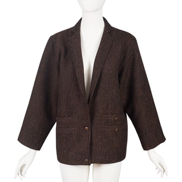 Anne-Marie Beretta 1980s Vintage Brown & Black Tweed Wool Blazer 