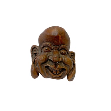 Chinese Natural Bamboo Carved Happy Man Face Display ws3255E 