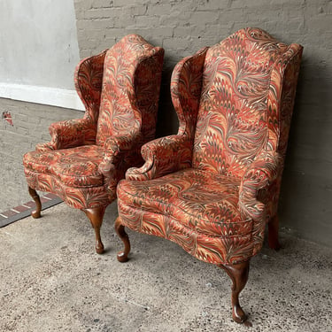 Pair of Upholstered Wingback Chairs, Hickory N.C.