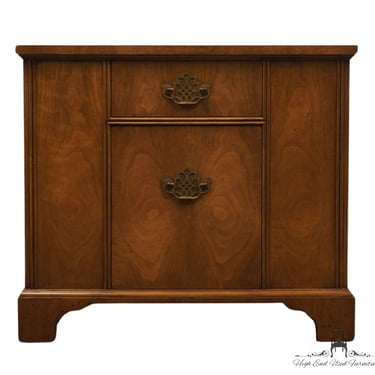 BAKER FURNITURE Bookmatched Walnut Rustic Italian 28" Chairside Chest / End Table 