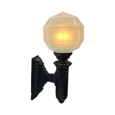 Large Exterior Wall Sconce Circa 1900 with Vintage Octagonal Shade #2339 Free Shipping, Restored, Rewired 