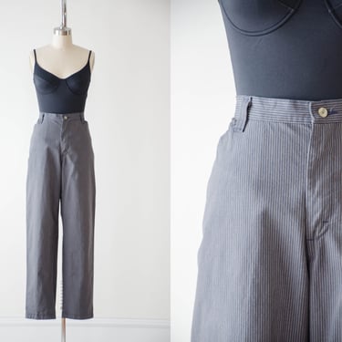 high waisted pants | 90s vintage navy gray black striped dark academia style straight leg trousers 