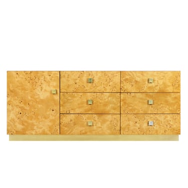 Vintage Burl Wood and Brass Credenza by Founder