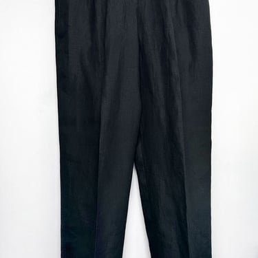 ESCADA Black Linen Trousers Pants Pleats MINT sz 44 Vintage Designer Y2K 1990's Pleated Cotton, Made in Germany Medium 