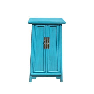 Chinese Oriental Pastel Blue Ming Style A Shape End Table Nightstand cs7342E 