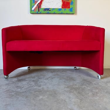 1980’s Postmodern Vladimir Kagan-Style Loveseat in Red Ultrasuede 