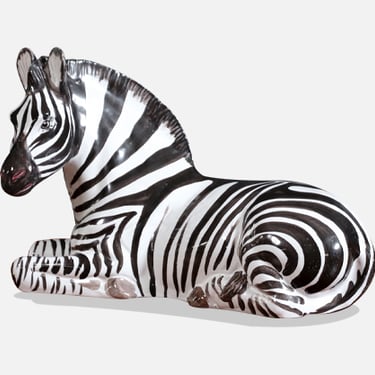 Large Mid-Century Italian Glazed Ceramic Zebra Sculpture