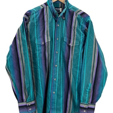 Wrangler Cowboy Cut Green Purple Striped Western Shirt 17-34