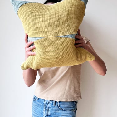 Waffle Quilted Pillow, Naturally Dyed Pillow Case, Indigo and Yellow - SAMPLE SALE- 