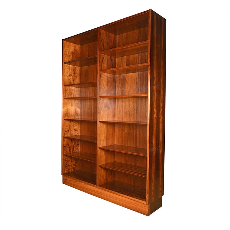 Danish Modern Rosewood 54.5&#8243; Adjustable Shelf Double Bookcase