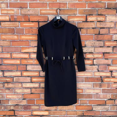 vintage 60s/70s black mod waist chain detail shift dress / s small 