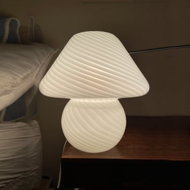 1960s Glass Swirl Mushroom Lamp Vintage Bedside Table Light Lantern Art 