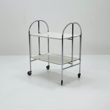 Mid-Century Italian Folding white Plastic & Metal Serving Trolley, 1970s 