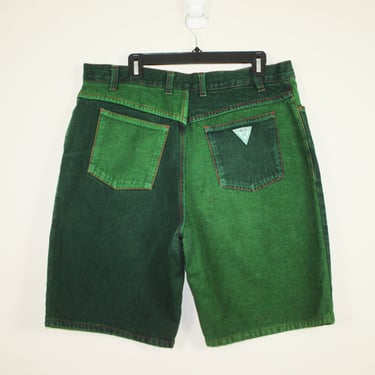 Vintage 1990s Green Two Tone High Waist Denim Shorts, Size 36 Waist 