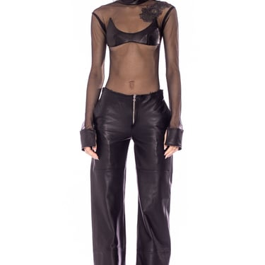 RAW WAIST TROUSER IN BLACK LEATHER