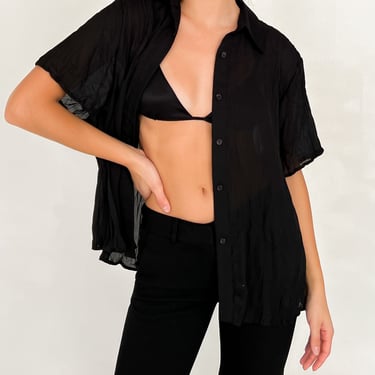 Black Pleated Crinkle Shirt (L-XL)