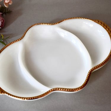 Vintage Opaline Glass Serving Plate Anchor Hocking Fire King USA Home Decor Vintage Serving Plate Gilded Milk Glass 