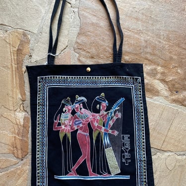 Vintage Egypt Tote Bag Shopper Cleopatra Hieroglyphics 