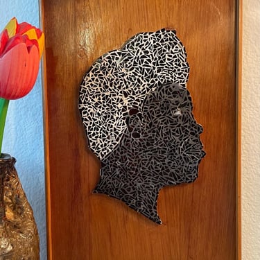 Vintage Mosaic Art Wall Portrait Man Profile on Wood Black and White | Glass Tile Mosaic Wall Art on Wood | MCM Tile Wall Art | Unique Art 