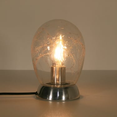 Vintage Doria Leuchten Murano Glass Egg Chrome Table Lamp Desk Accent Reading Light Pod Orb Textured Mid Century Modern Art Deco Bubble 