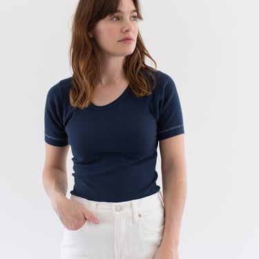 The Berlin Tee in Ocean Blue | Vintage Ribbed Tee T Shirt | Rib Knit Tee | 100% Cotton | XS S 