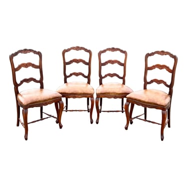 Carved French Country Ladderback Dining Chairs - Set of 4 