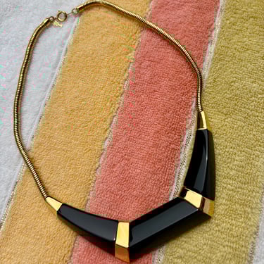 Gold &amp; Black Lucite Collar Necklace