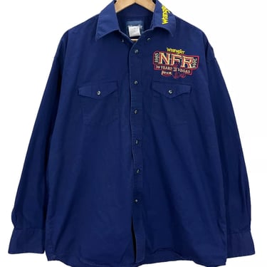 Wrangler PRCA Pro Rodeo Embroidered Blue Western Shirt Large Excellent Condition