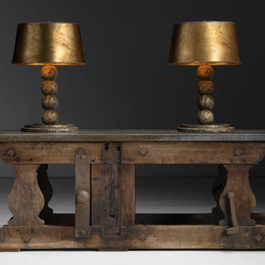 Bronze Table Lamps / Stone Top Work Table