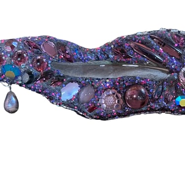 Andrew Logan &quot;Purple Sin&quot; 1985 Assemblage Glitter Feather Brooch