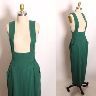 1980s Green High Waist Suspender Wiggle Skirt Jumper by Styleworks -L 
