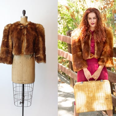 1940s HUGE SHOULDERS bell sleeves FUR jacket small medium | new fall winter 