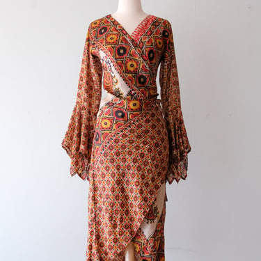 Exquisite 1990's Floral Printed Silk Wrap Dress/ Sz M