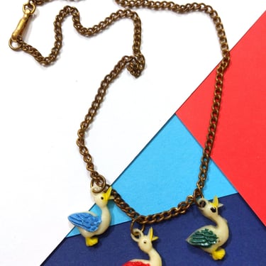 Super Cute Vintage Ducks Charm Necklace 