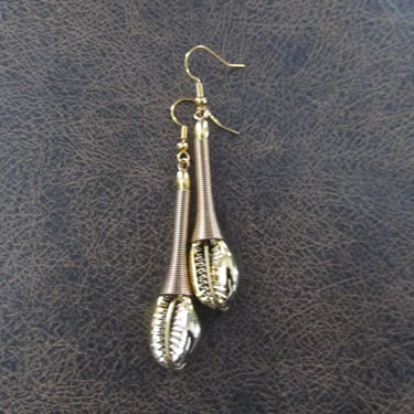 Cowrie shell earrings, gold African Afrocentric earrings 2 