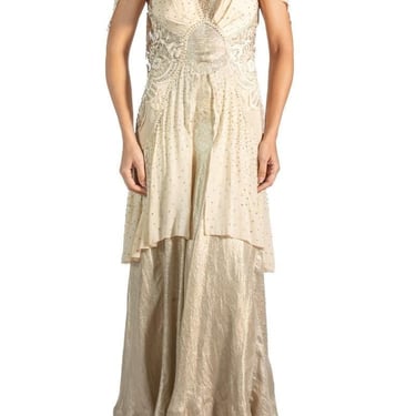 Morphew Atelier Champagne Silk Chiffon  Antique Lamé Gown 